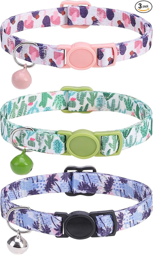 SCENEREAL Breakaway Cat Collar with Bells, Safety Buckle Soft Adjustable Cats Collars for Spring Summer Daily Wearing, Kitten Puppy Pink Personalised Collars for Dogs Girl Boy