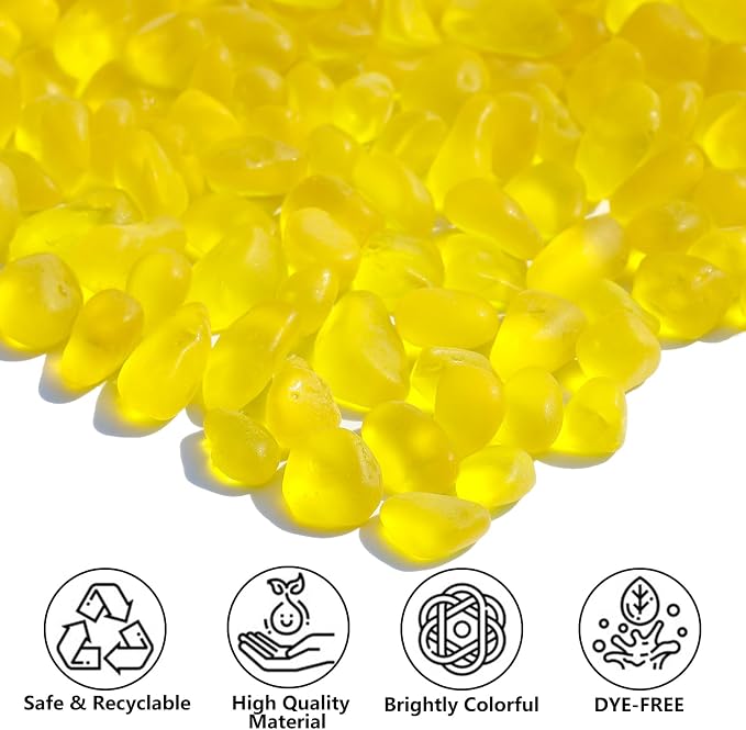 QYGL Sea Glass Stones - 2.9LB/46.4oz Yellow Frosted Glass Pebbles | Glass Gemstones Perfect for Aquarium Rocks, Fish Tank Gravel, Vase Fillers, Seaglass DIY Crafts, and Home Decor