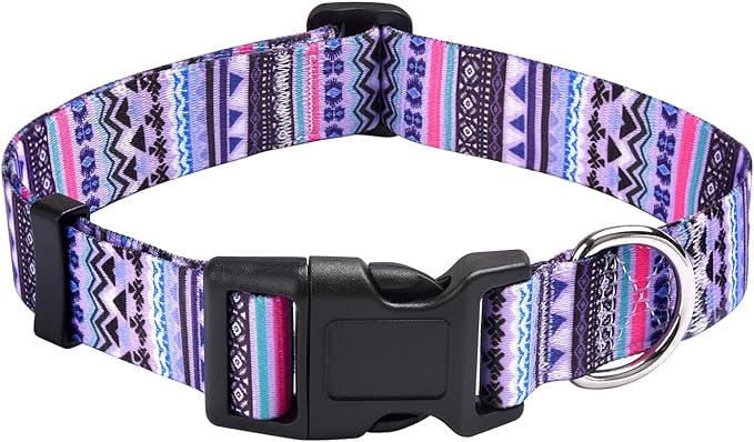MarukoPet Dog Collar, Adjustable for Small Medium Large Dogs Puppy, Cute Design with Bohemia Floral Tribal Geometric Patterns Boys Girls Dog Collar(Purple Bohemia-S)