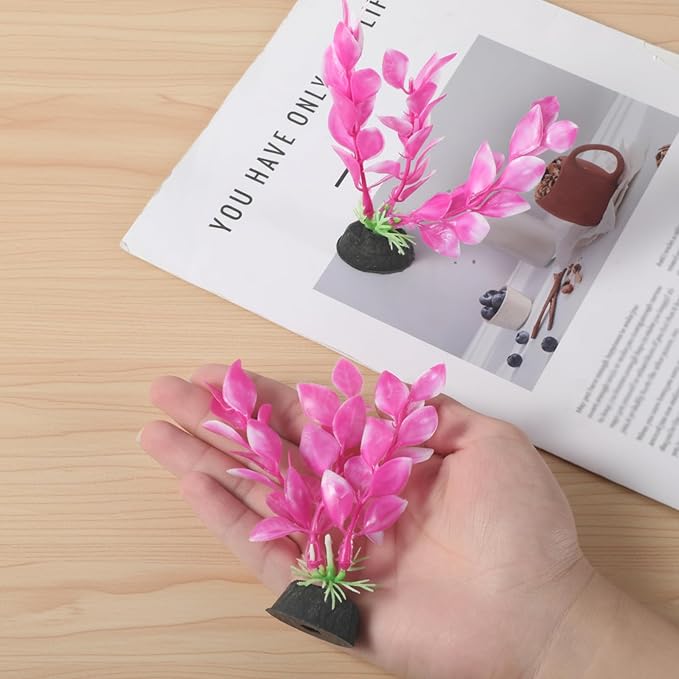 2 Pcs 4 Inch Small Aquarium Plants for Betta Fish Tank, Aquarium Plants Decorations Fish Tanks Plants Leaf Hammock Water Grass Decoration(Pink)