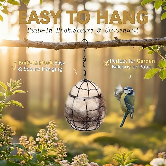 Bird Nesting Material, Hummingbird Nesters, Natural Alpaca Wool Material for Wild Birds, Design for Bird Lover Gifts, Nesting Balls for Wild Birds, Refillable Outdoor Birds Nesting Station(3pcs)
