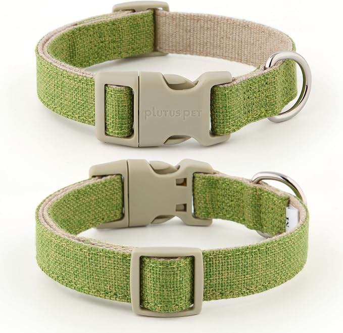Plutus Pet Cotton Hemp Dog Collar and Leash Set, Adjustable Collar for Small, Medium, and Large Dogs, Heavy Duty and Soft on Skin, Green, L
