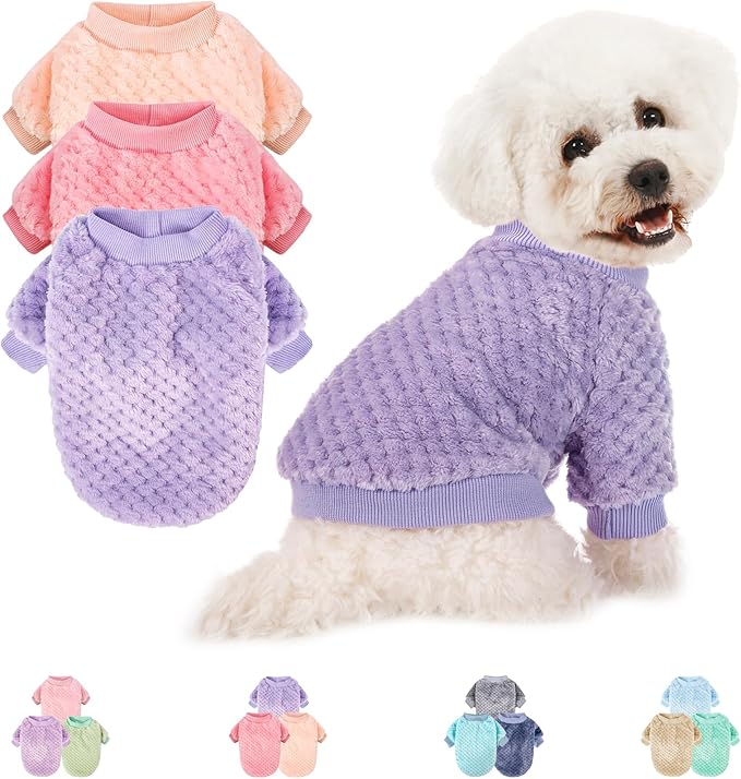 POMIU Dog Sweater, Dog Sweaters for Small Medium Dogs or Cat, Warm Soft Flannel Pet Clothes for Dogs Girl or Boy, Dog Shirt Coat Jacket (Peach+Purple+Rose, X-Large)