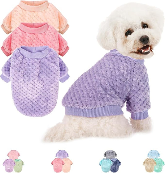 POMIU Dog Sweater, Dog Sweaters for Small Medium Dogs or Cat, Warm Soft Flannel Pet Clothes for Dogs Girl or Boy, Dog Shirt Coat Jacket (Peach+Purple+Rose, X-Large)