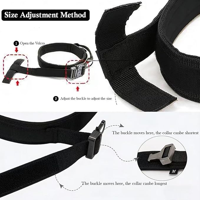 Xqpetlihai Tactical Dog Collar Adjustable Military Nylon Dog Collar with Control Handle and Heavy Duty Metal Buckle for Medium and Large Dogs (Black,XXL)