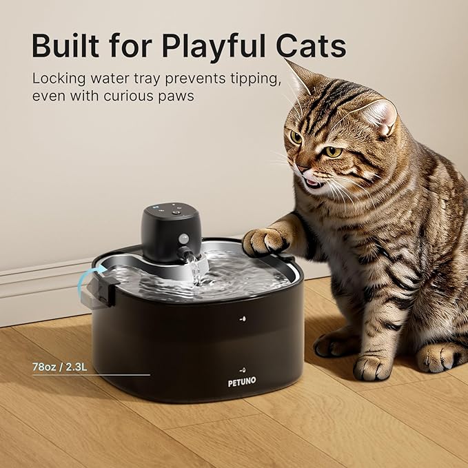 Wireless Cat Water Fountain, Cat Fountain Battery Operated, 78oz/2.3L Pet Water Fountain Cordless, 4000mAh Rechargeable Automatic Fountain with Motion Sensor, Ultra-Quiet Pump & Locking Lid, Silver