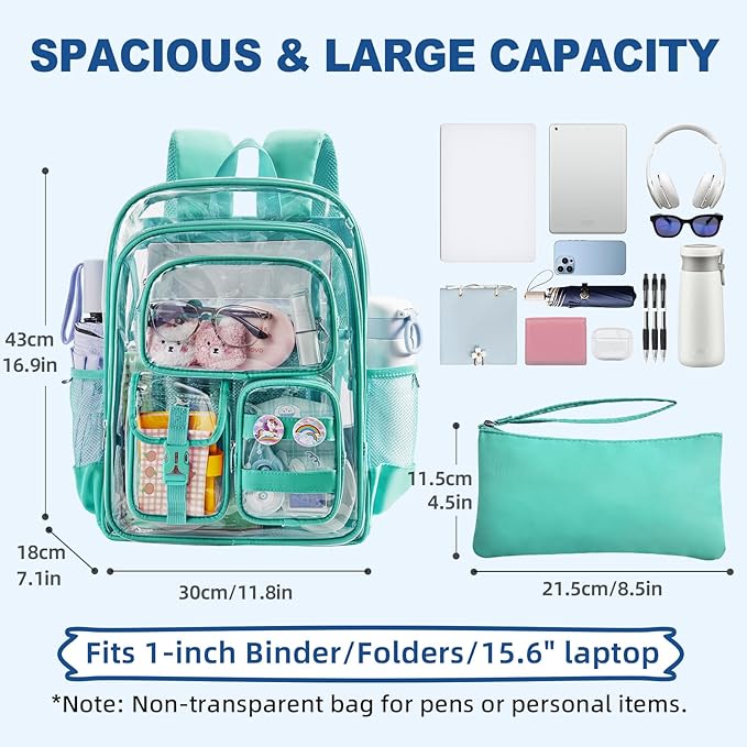 Clear Backpack, Heavy Duty PVC Transparent Backpack with Reinforced Bottom, See Through Multiple Pockets Large Capacity Bookbag for Work Security Travel Festival