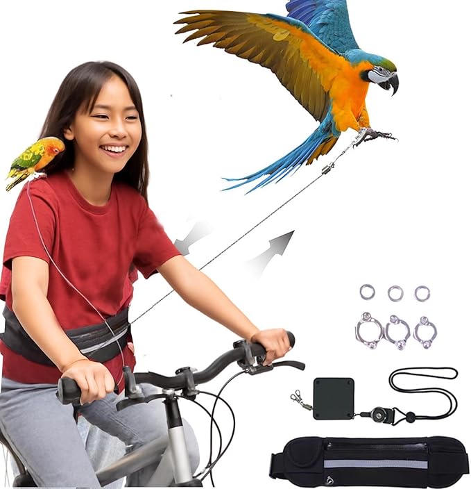 Hands-Free Bird Harnesses Suitable for Cycling and Driving Outdoors and Belts self-retracting Fanny Pack Bird Leash suirtable for Parrots Conures Cockatiels
