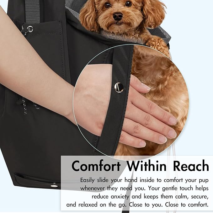 Dog Carrier Sling, Dog Carriers for Small Dogs & Cats with Pockets, Puppy Carrier Sling 20 lbs Machine Washable, Adjustable Shoulder Strap, Hands Free for Family Outdoor Use (Black)