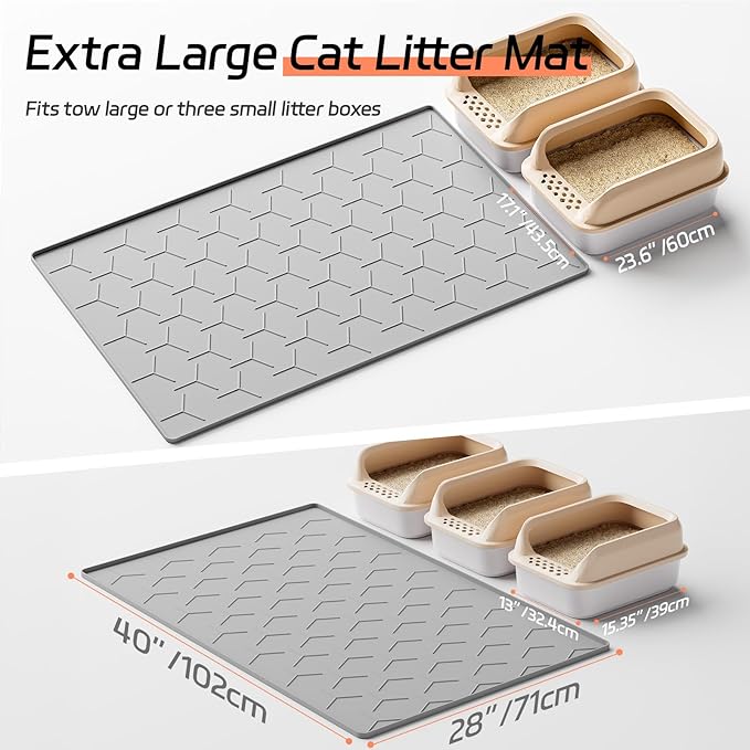 Bulkniu Extra Large Silicone Cat Litter Mat, Waterproof/Urineproof, Litter Recycling, Easy to Clean, Soft on Kitty Paws (28"X40"-Grey)