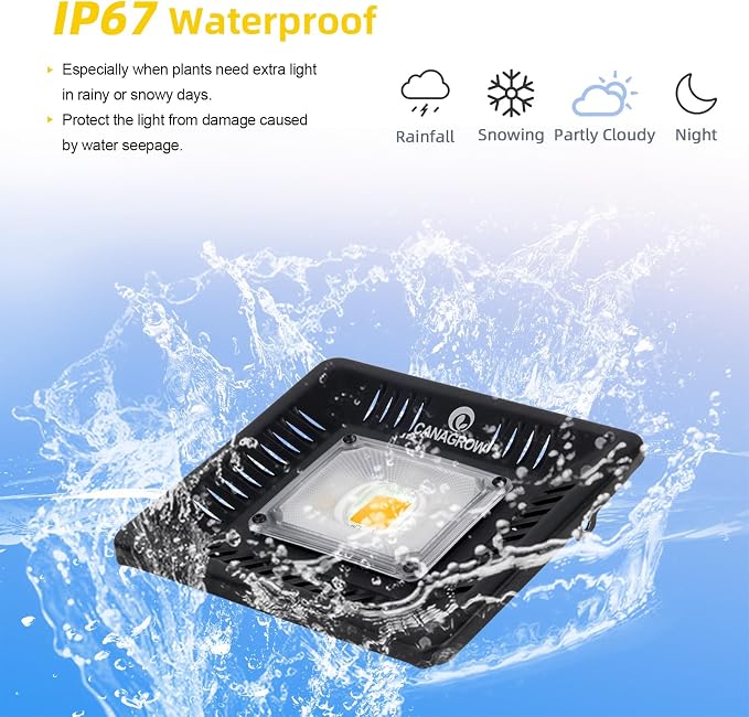 CANAGROW Waterproof Plant Light, Outdoor Grow Light, Sunlike Full Spectrum LED Grow Lamp, Refugium Light for Saltwater Aquarium, Without Noise, Heating Lamps for Plants Seeding Veg Blooming Fruiting