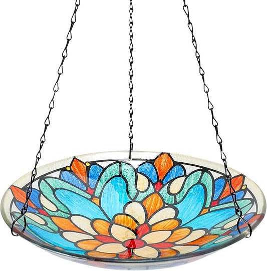MUMTOP Hanging Bird Bath-Bird Baths for Outdoors - 12 Inch Glass Bird Water Bowl Bird Feeders for Outside, Garden, Lawn Yard Decor