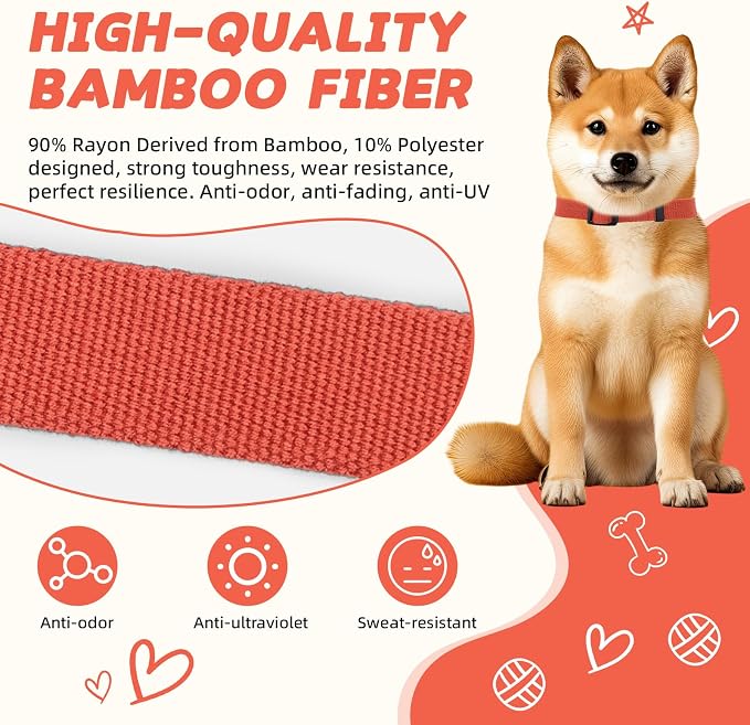 Orange Dog Collar for Medium Size Dog, Breathable, Anti-Odor & Soft, Comfortable for Sensitive Skin Puppies, 90% Bamboo Rayon, Adjustable Quick-Release Buckle Pet Collar for Medium Breeds