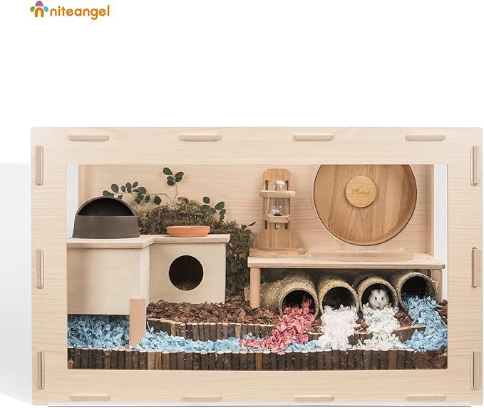 Niteangel Bigger World - MDF Aspen Terrarium for Hamster Gerbils Mice Lemming Degus or Other Small-Sized Pets(30 x 15 x 17.7 inches, Burlywood)