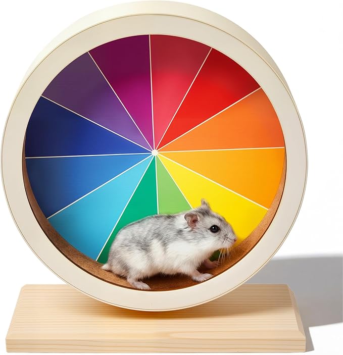 Geelin 7 Inch Hamster Wooden Silent Wheel, Rainbow Printed Small Animal Exercise Wheel, Quiet Spinner Hamster Running Wheels Prevent Depression Toys for Hamsters, Gerbils, Mice and Other Small Pets