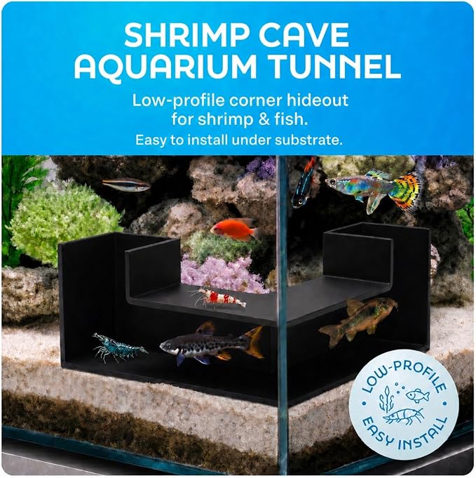 Aquarium Underground Tunnel 5", Dual-Entrance Fish Tank Cave & Aquarium Cave with Clear Viewing Window, ABS Shrimp Hideout, Substrate Buried Decor for Betta, Loaches, Corydoras, Black