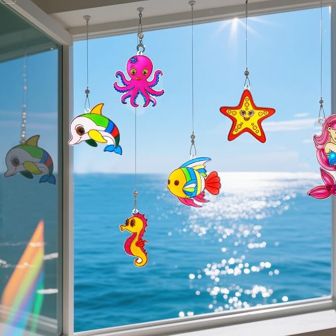 30 Set Ocean Animal Suncatcher Craft Kits, DIY Under the Sea Window Art | Featuring DIY window art for summer activities, sea-themed parties, and home decor beach-themed events