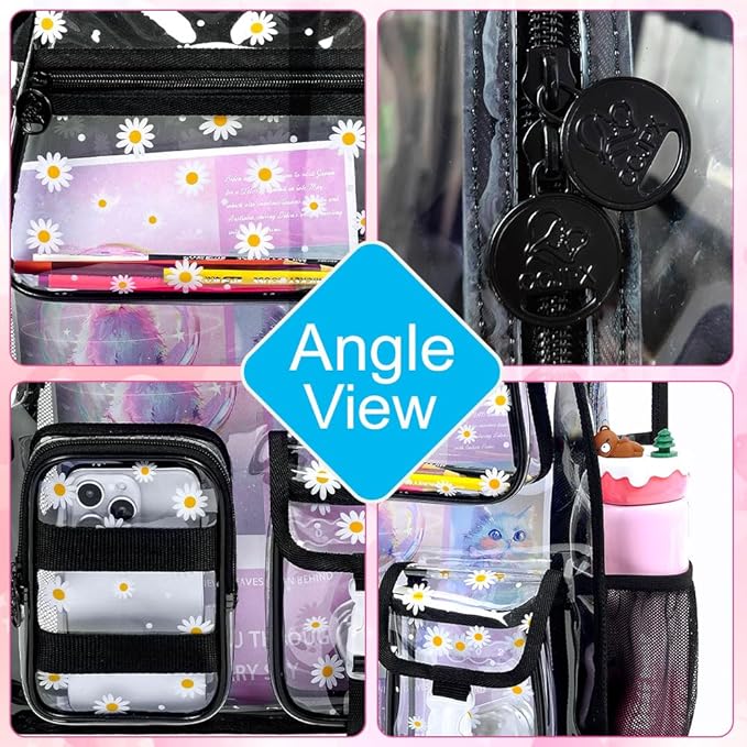 CCJPX 3Pcs Clear Backpack for Girls, School Transparent Bookbag, Heavy Duty See Through Backpacks for Teens Elementary