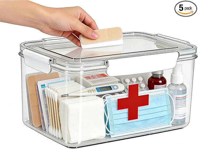 Large Pet First Aid Kit Bin Empty, First Aid Box, Acrylic Medicine Kit Case Organizer Empty, First Aid Kit Supplies Organizer for Emergency Set (White)