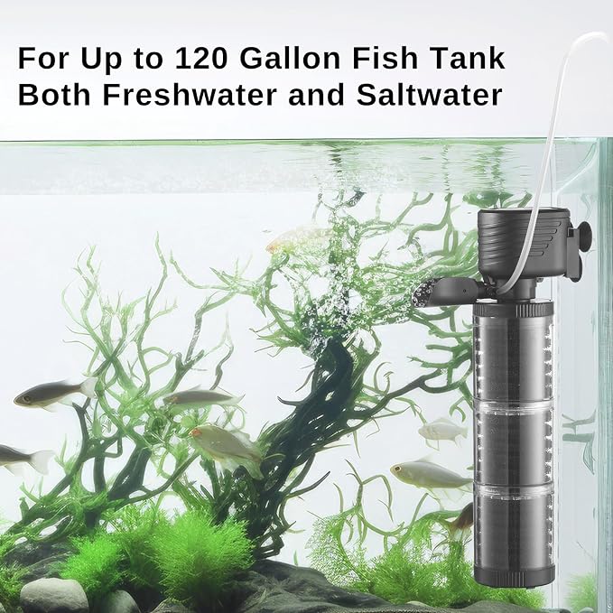 XpertMatic 3 Stages 475 GPH Aquarium Filter for Up to 120 Gallon Fish Tank | Submersible Internal Fish Tank Filter with Water Pump, Power Filter for Fish Tank, Pond