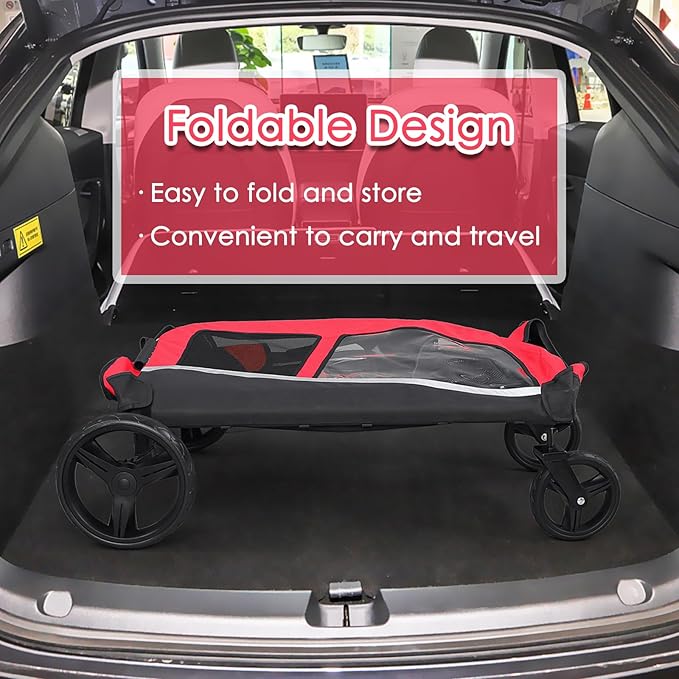 Saudism Stroller for Large Dogs, Extra Large Pet Stroller for Medium 2 Dogs, Dog Wagon, Dog Carriage, Foldable Design, Adjustable Handle, with Pocket, Up to 160 lbs, Red
