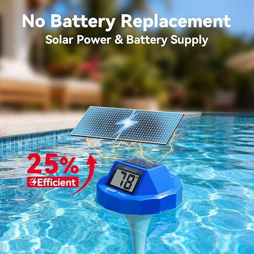 Pool Thermometer Digital Floating, Swimming Pool Water Temperature Sensor, 2026 New Upgrade | Solar Powered | Easy Read | High Precision | Anti-Fog, for Hot Tub, Spa & Ice Bath