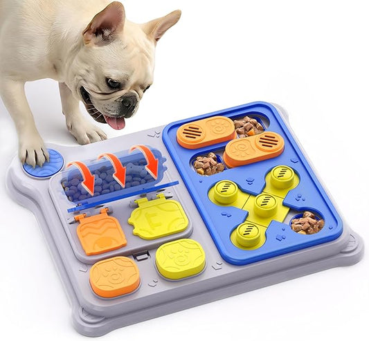 Dog Puzzle Toy Slow Feeder, Interactive Dog Toys for IQ Training & Mental Stimulation, ABS Easy Clean Detachable Tray Non-Slip Base, Enrichment Toys for Dogs, Blue