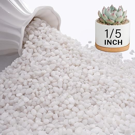 NUPICK 3 lbs Pebbles for Indoor Plants, 1/5 Inch Pea Gravel for Fish Tank, Polished Decorative Rocks for Succulent, Natural River Stones for Vases, Cactus, Landscaping, Bird Bath, Aquarium, White