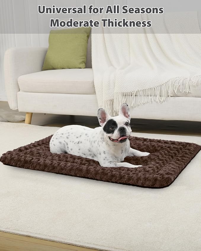 Washable Dog Bed Mat Crate Pad Soft Fluffy Pet Kennel Beds Dog Sleeping Mattress for Large Jumbo Medium Small Dogs, 42 x 28 Inch, Brown