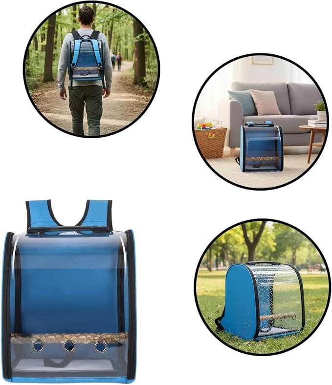 Pet Bird Backpack with Ventilated Acrylic Front and Perch for Travel