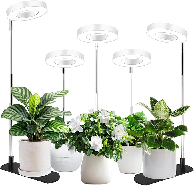 LBW Grow Light for Indoor Plants, Height Adjustable Plant Grow Lamp with Auto On/Off Timer 6/8/12/16H, 3 Colors,5 Dimmable Brightness, for Small Plants, White, 5 Packs