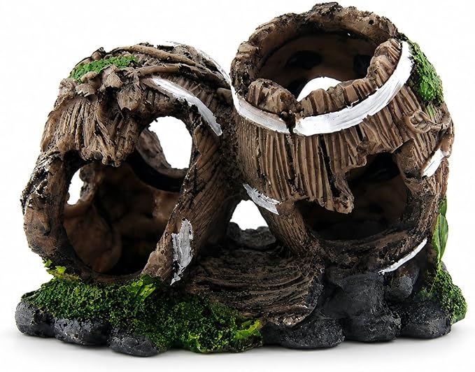 Resin Double Barrel Aquarium Cave for Betta, Shrimp & Small Fish | 5.5 x 2.8 x 3.9 in resin double-barrel hideout with multiple openings for bettas, shrimp, guppies and small fish