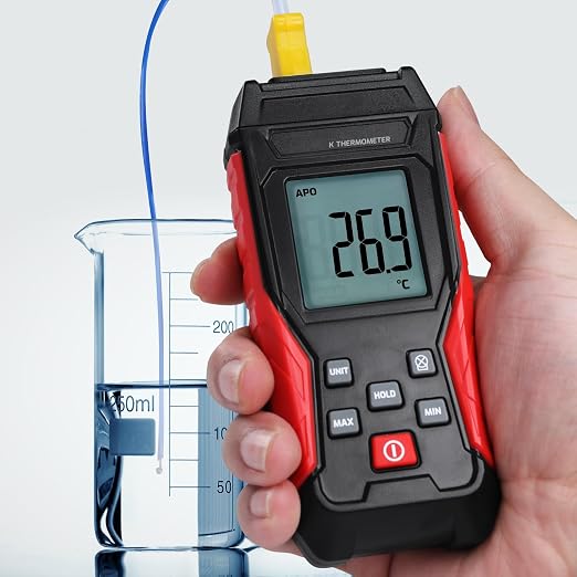 Digital K Type Thermometer with Two Thermocouple Probes, -328°F~2501°F Single Channel Thermocouple Thermometer HVAC Temperature Meter with Backlit LCD Display Max/Min, Data Hold