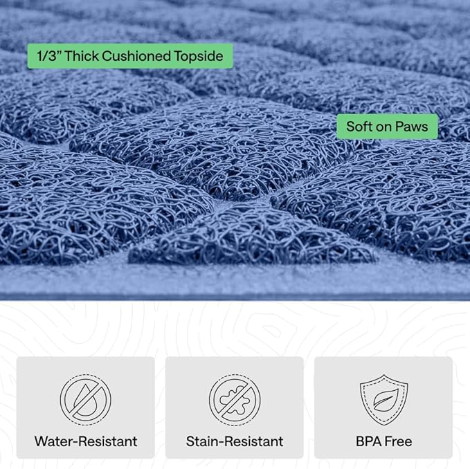 GORILLA GRIP Cat Litter Box Mat, 35x23, Cushioned Coil Mesh Litter Trapping Mats, Scatter Control Supplies for Less Mess, Phthalate Free, Ultra Deep Catch Grooves, Rinse or Vacuum to Clean, Navy Blue