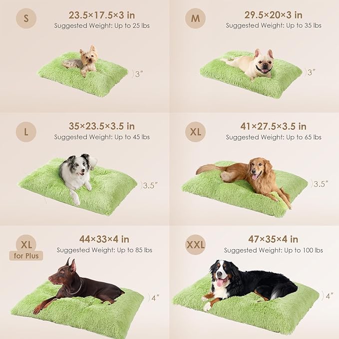 EHEYCIGA Fluffy Dog Crate Bed for Large Dogs, Plush Faux Fur Crate Pad, Calming Anti Anxiety Large Dog Bed, Washable Soft Warm Mat with Non-Slip Bottom, Green