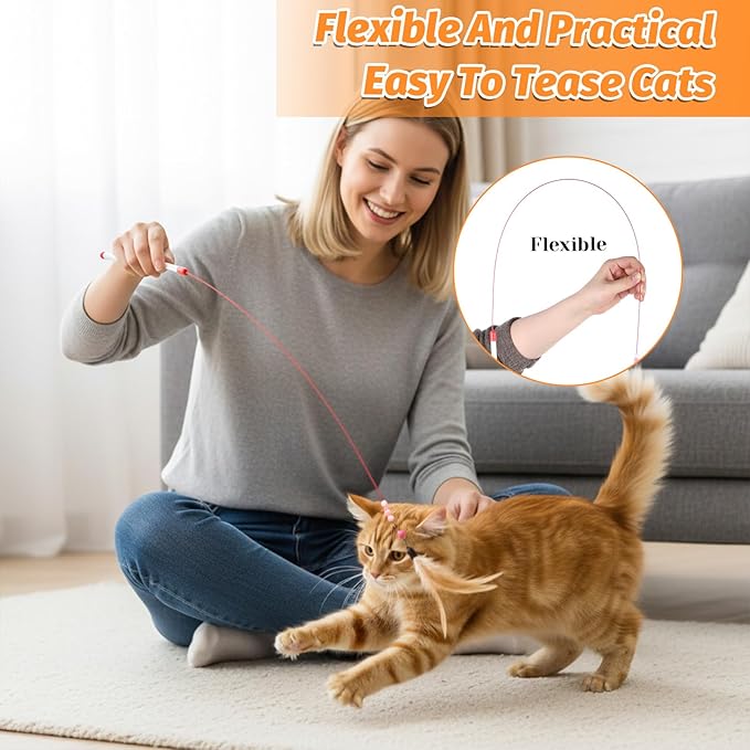 Cat Feather Toy, 4PCS Cat Toys for Indoor Cats Interactive Cat-Feather Wand Cats Feather Toys for Bored Indoor-Cat Chase and Exercise