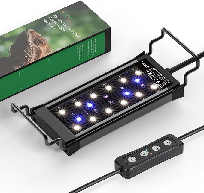 8W LED UVB Light for Reptiles Terrarium Light Extendable Reptile Tank Light with Controller ＆Dimming and 5 UVI Modes Full Spectrum Brilliant White Blue Red Lights for Bearded Dragon, Gecko