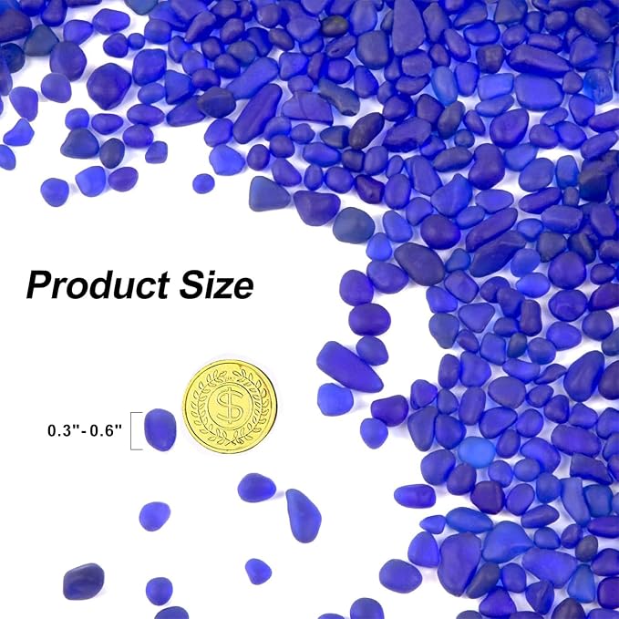 QEQEKAKA Sea Glass Stones for Crafts 2.75LB Dark Blue Pebbles Gemstone Bulk | Small Glass Stones for Beaching Wedding DIY Decor Aquarium Turtle Tank Vase Filler (1180g/41.62oz)