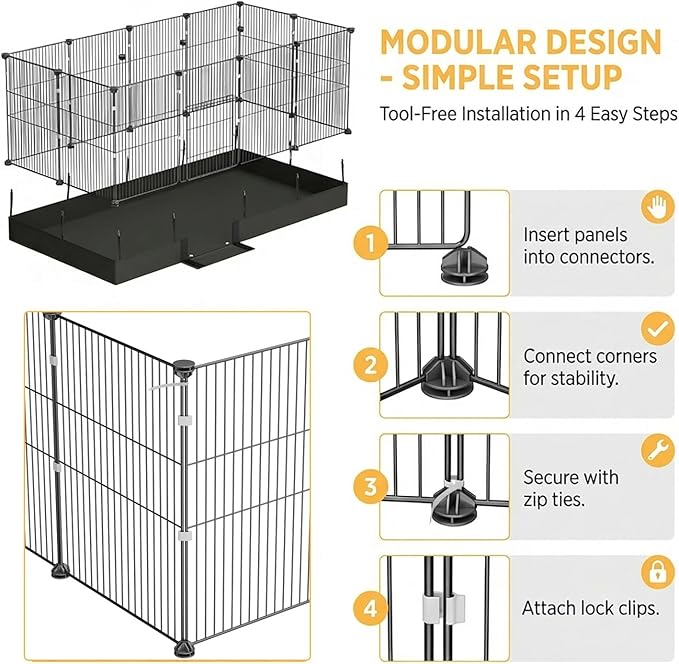 Guinea Pig Cages DIY Small Animal Playpen with Waterproof Liner, Expandable Cage for Guinea Pigs, Metal Wire Yard Fence Rabbit Cage