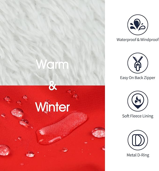 IECOii Warm Small Dog Coat Harness with D Ring -Red,Small- Zip Small Dog Jacket Winter Reflective, Fleece Lined Dogs Snowsuit Snow Jacket,Pet Clothes for Small Dogs Yorkshire Terrier Bichon Shih