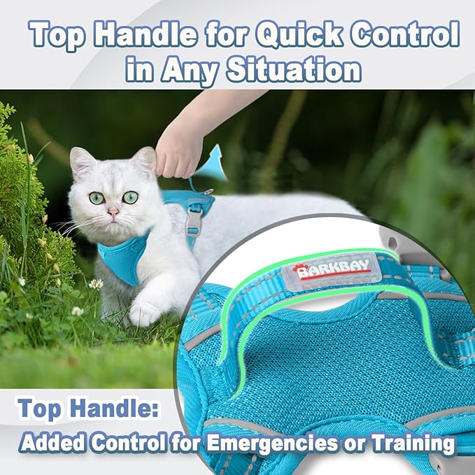 Cat Harness and Leash Set Escape Proof for Kitten Walking, Soft Adjustable Top Handle Vest Harnesses for Cats, Easy Control Breathable Reflective Small Medium Large, Blue,XS