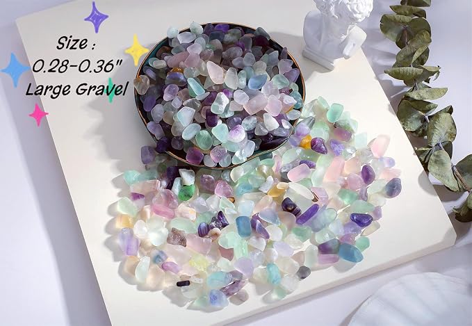 QINJIEJIE Fluorite Aquarium Gravel Fish Tank Gravel Rocks Crushed Chips | 0.55lbs Polished Chips Stone Crushed Healing Crystal Quartz Bulk for Vase Filler Pea Gravel Substrate Beta Fish Tank Decor