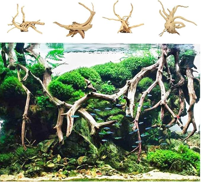 Tfwadmx Aquarium Driftwood Natural Wood 4''-7'' Reptile Branch Fish Tank Tree Plant Stump Ornament Decor 4 PCS