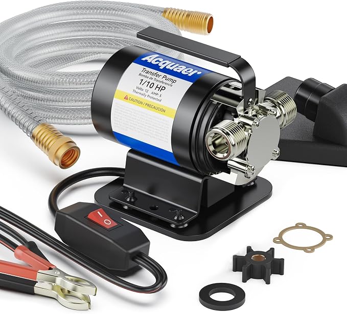 Water Transfer Pump DC 12V 1/10HP Portable Electric Water Removal Utility Pump with Switch and Suction Hose Kit, Low Suction Water Removal for RV, Water Beds, Pools, Rain Barrel, Aquariums