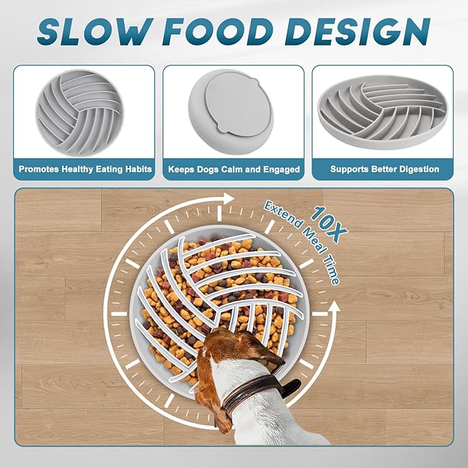 Silicone Slow Feeder Bowls for Dogs and Cats - Wet Food, Suction Cups, Interactive, Reduces Boredom, Anxiety, Anti-Choking, Non-Slip Design (Gray)