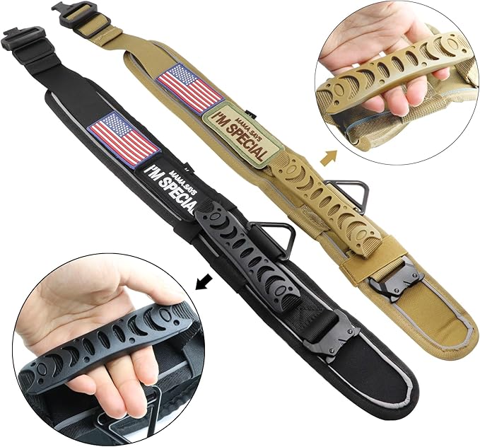2.5" Tactical Dog Collar for Large Dogs, Adjustable Heavy Duty Military Nylon Dog Collar with Reflective Stitching & Padded Handle for Hiking/Running/Training (Khaki, L,XL)