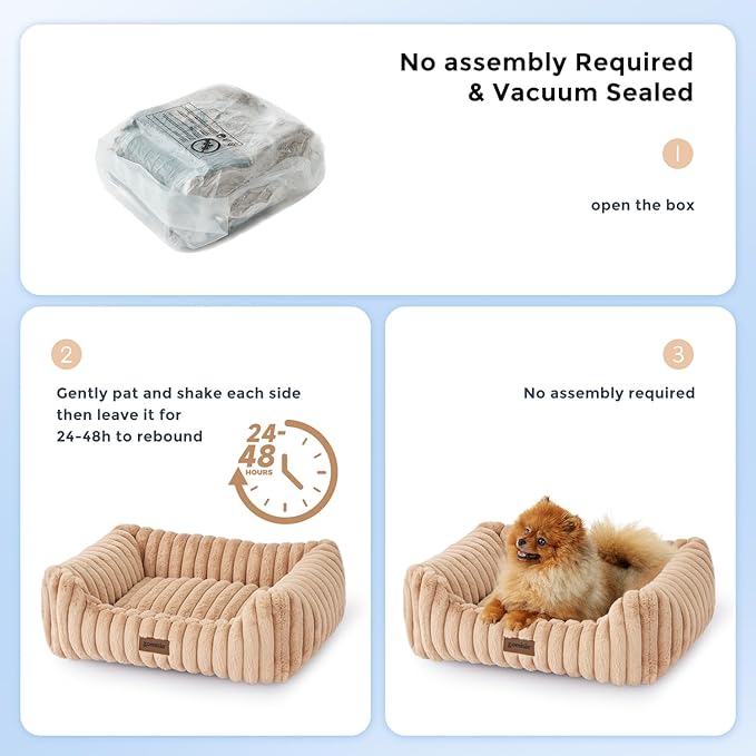 ZOMISIA Small Dog Beds for Small Dogs - Washable Cat Beds for Indoor Cats, Rectangle Orthopedic Puppy Bed with Fluffy Removable Cover, 20x19x7inches, Grey