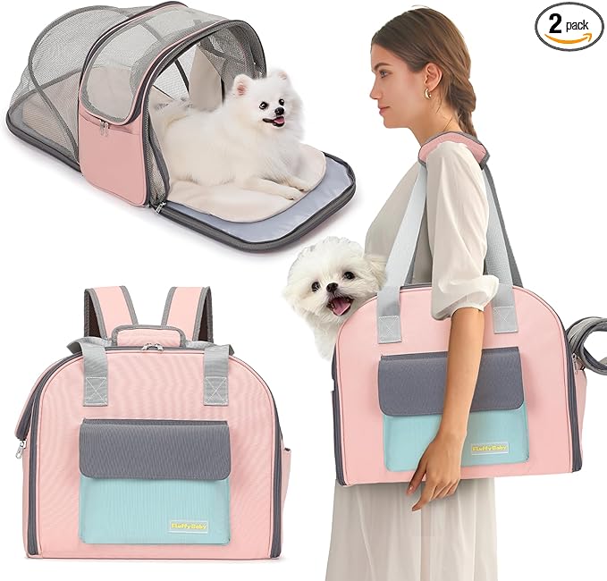 Expandable Cat & Small Dog Carrier Backpack, Soft-Sided Airline-Approved Pet Travel Bag with Dual-Side Expansion, Under-Seat Fit, Breathable Mesh, for Hiking, Vet Visits & Trips (Up to 22 lbs)