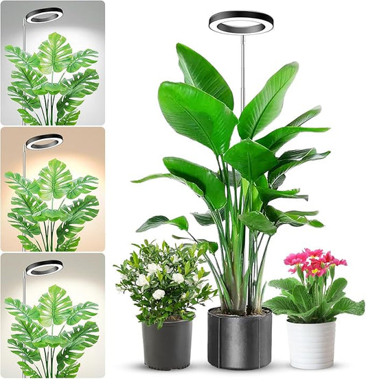 Aokrean Plant Grow Light, 80LED Growing Light Full Spectrum for Indoor Plants, Height Adjustable 10"-65", Auto Timer 6/12/16H, 3 Optional Spectrums, Idea for Large Plant Light, 5V, Black, 1 Pack