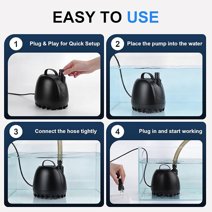 hygger 1057GPH Submersible Aquarium Water Pump (4000L/H) with 3 Nozzles | Ultra Quiet 100W Fish Tank Pump with Ceramic Shaft, Overheat Protection for Aquarium, Pond, Hydroponics (9.8ft Lift)